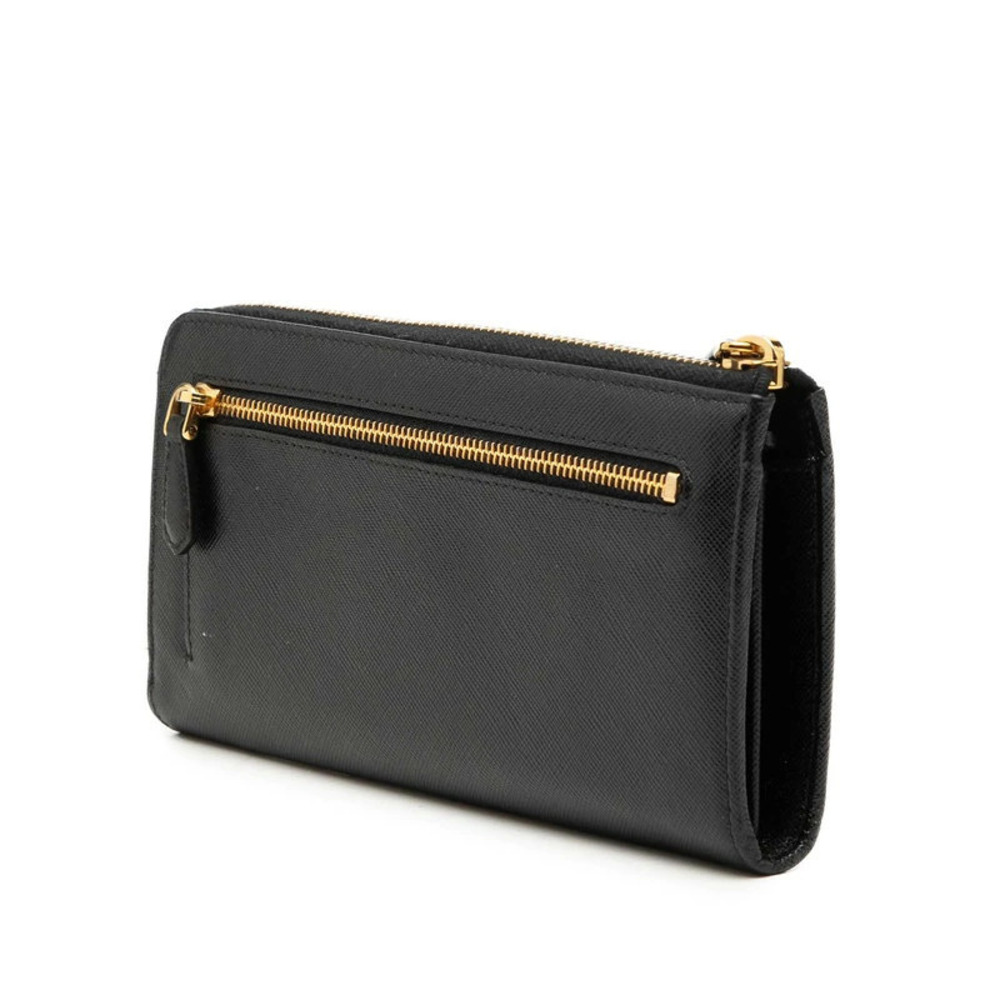Prada Long Wallet Nero Saffiano Black Leather shaped L Ribbon Zipper Black